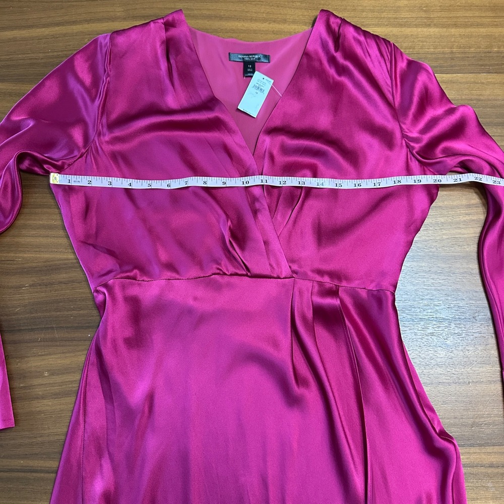 Banana Republic 100% Silk Maxi Dress Berry Pink Long Sleeve Wedding Guest NWT 12 - Picture 7 of 11